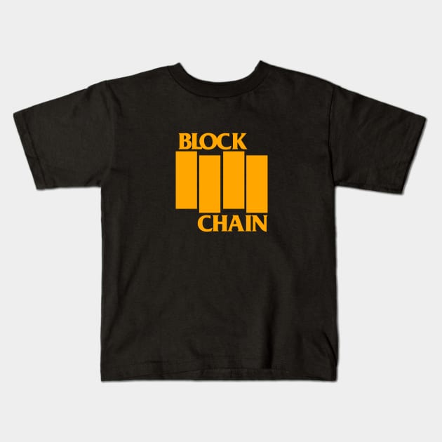 BLOCKCHAIN YELLOW CHROME PUNK ROCK Kids T-Shirt by bembureda